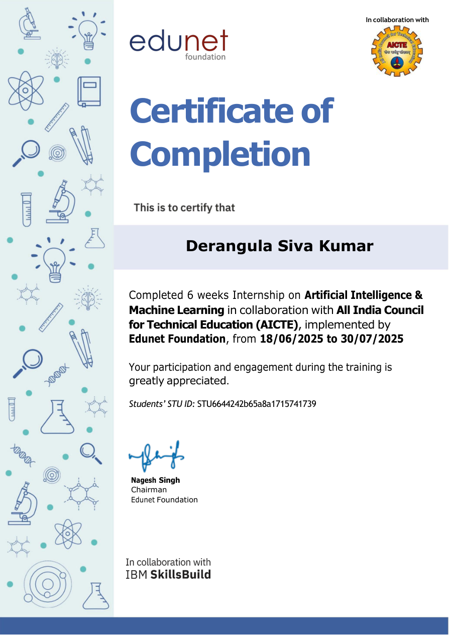 Edunet Foundation Artificial Intelligence and Machine Learning certificate